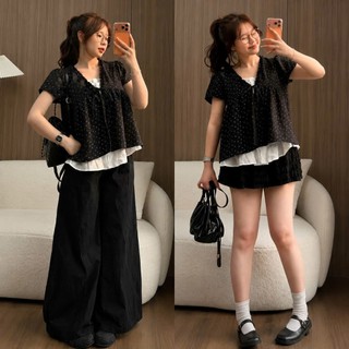 (HOT HIT) Áo babydoll 2 lớp họa tiết chất đũi hoa nhí phối ren trắng thắt nơ dáng xuông