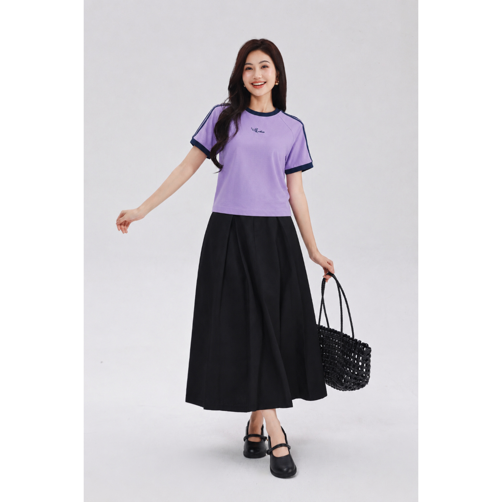 Áo Thun Nữ GMORNING Form Lửng Tay Raglan Phối Sọc Chất Cotton 2C Năng Động Trẻ Trung YATG06045