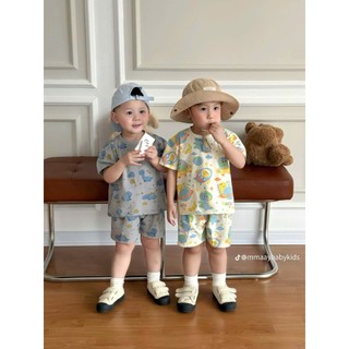 Set bộ cộc tay cho bé TRAI, bộ quần áo mùa hè cho bé TRAI in hình KHỦNG LONG chất thun lạnh mềm mịn thoáng mát(T03)