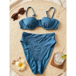Bộ bơi 2 mảnh, bikini đi biển nữ màu xanh sang trọng, áo có gọng sẵn đệm ngực hàng VNXK