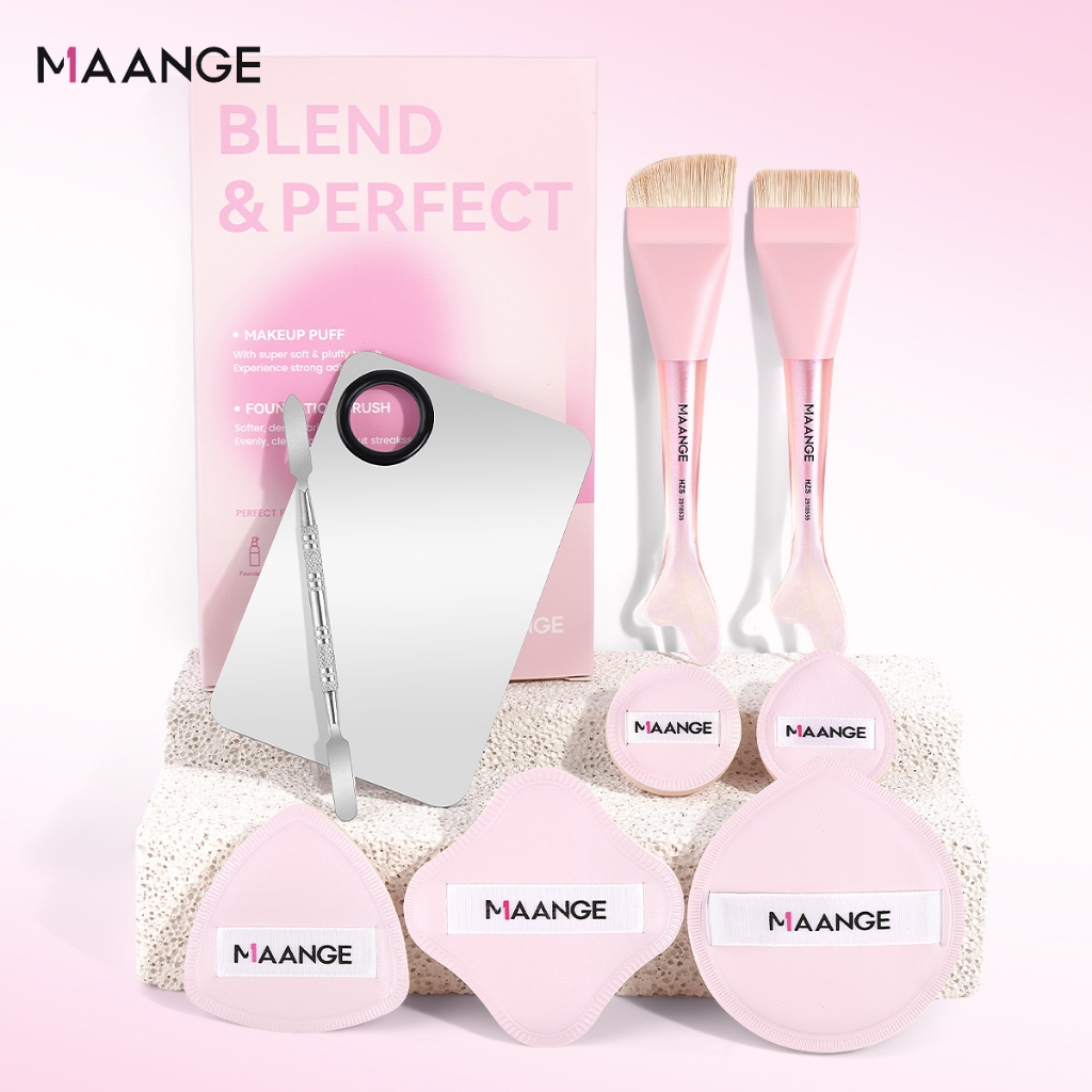 MAANGE Bộ cọ trang điểm cọ nền phẳng & Bảng màu mút tán kem nền Trang điểm Bộ-hoàn hảo chỉ trong vài giây 52099