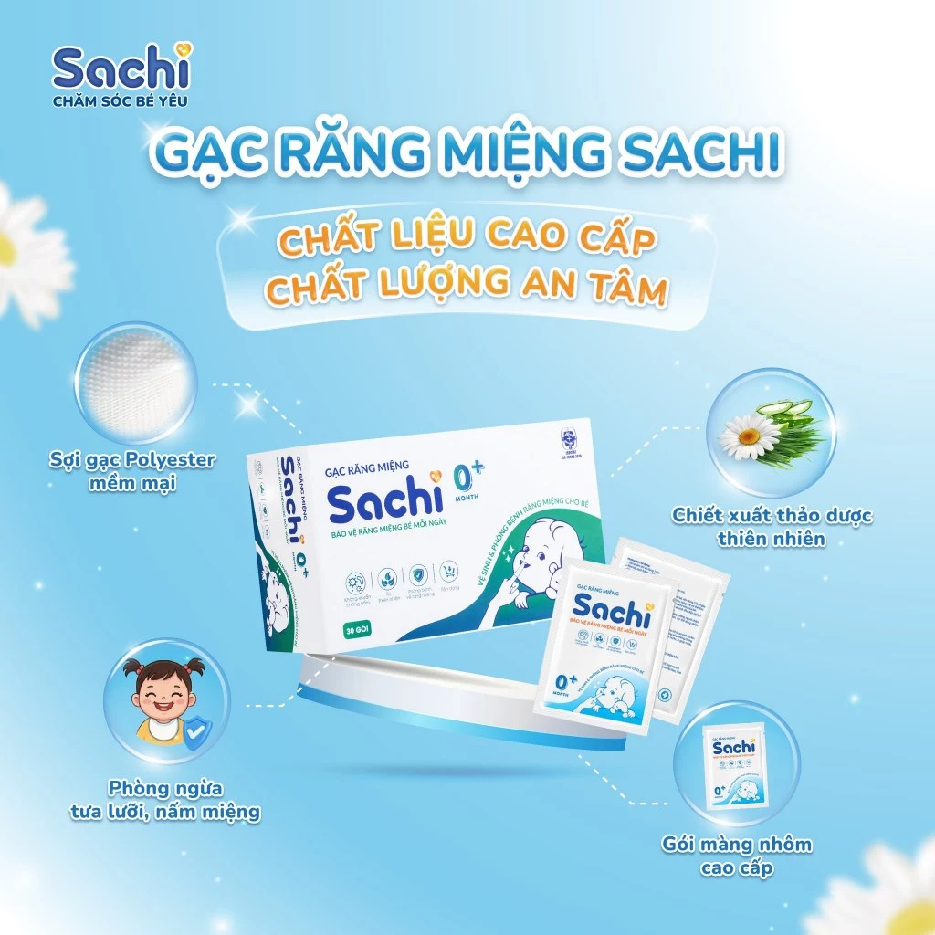 Gạc Răng Miệng SACHI Cho Bé Từ 0 Tháng Tuổi Hộp 30 Gói