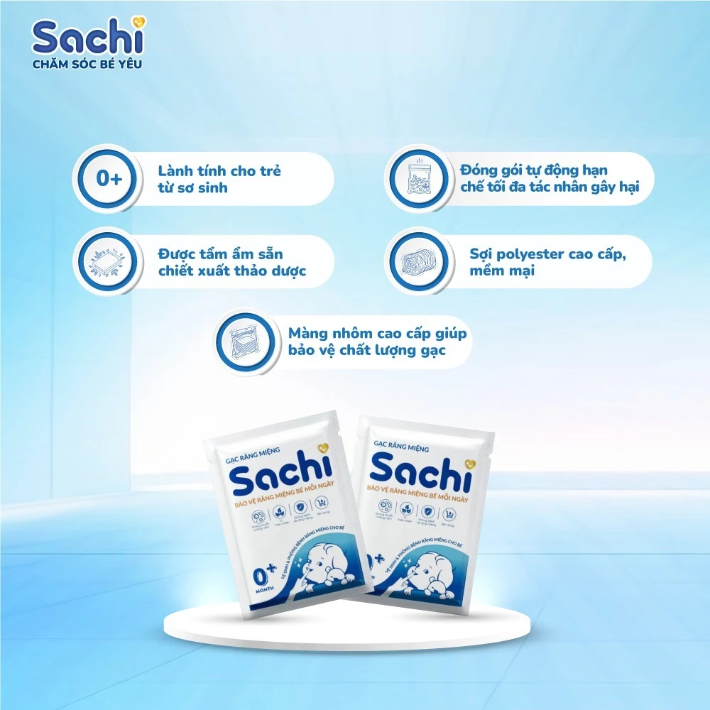 Gạc Răng Miệng SACHI Cho Bé Từ 0 Tháng Tuổi Hộp 30 Gói