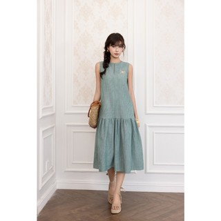 SWANLAKE | Váy Đầm Nữ Suông Sát Nách Vải Cotton Sọc Cổ Trụ Xẻ Bèo Nhún Dạo Phố Du Lịch Hè D13798