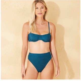 Bộ bơi 2 mảnh, bikini đi biển nữ màu xanh sang trọng, áo có gọng sẵn đệm ngực hàng VNXK