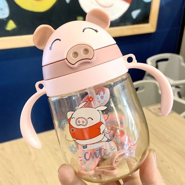Bình Tập Uống Nước Cho Bé DouDou 280ml Ống Hút Silicon Mềm Có Van Chống Sặc, Chất Liệu An Toàn A15