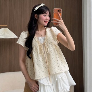 Áo babydoll cộc tay phối ren trắng mix hoa nhí siêu xinh dành cho nữ nhiều màu - MẪU MỚI