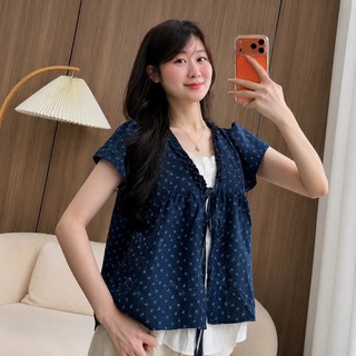 Áo babydoll cộc tay phối ren trắng mix hoa nhí siêu xinh dành cho nữ nhiều màu - MẪU MỚI