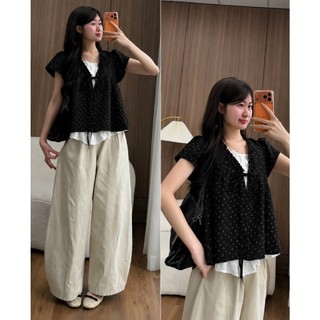 Áo babydoll cộc tay phối ren trắng mix hoa nhí siêu xinh dành cho nữ nhiều màu - MẪU MỚI