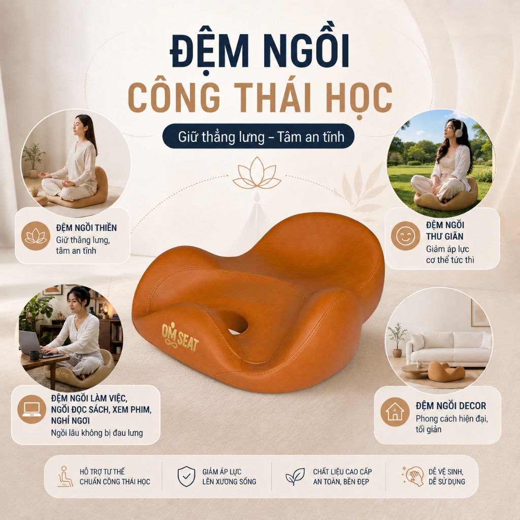 Ghế ngồi thiền Omseat (Thegioisofa) đệm ngồi thư giãn công thái học giữ lưng thẳng, không tê chân