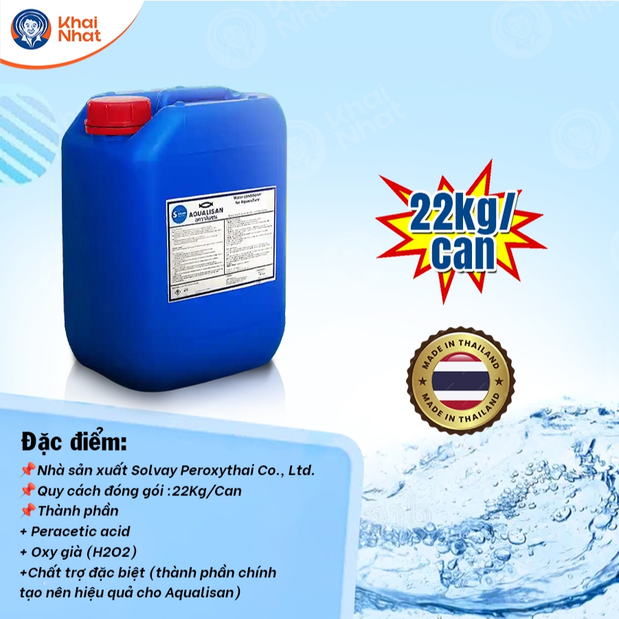 Aqualisan chất khử trùng nước nuôi trồng thủy sản (22kg/can) - Diệt và ức chế vi khuẩn, ký sinh trùng nuôi tôm, nuôi cá