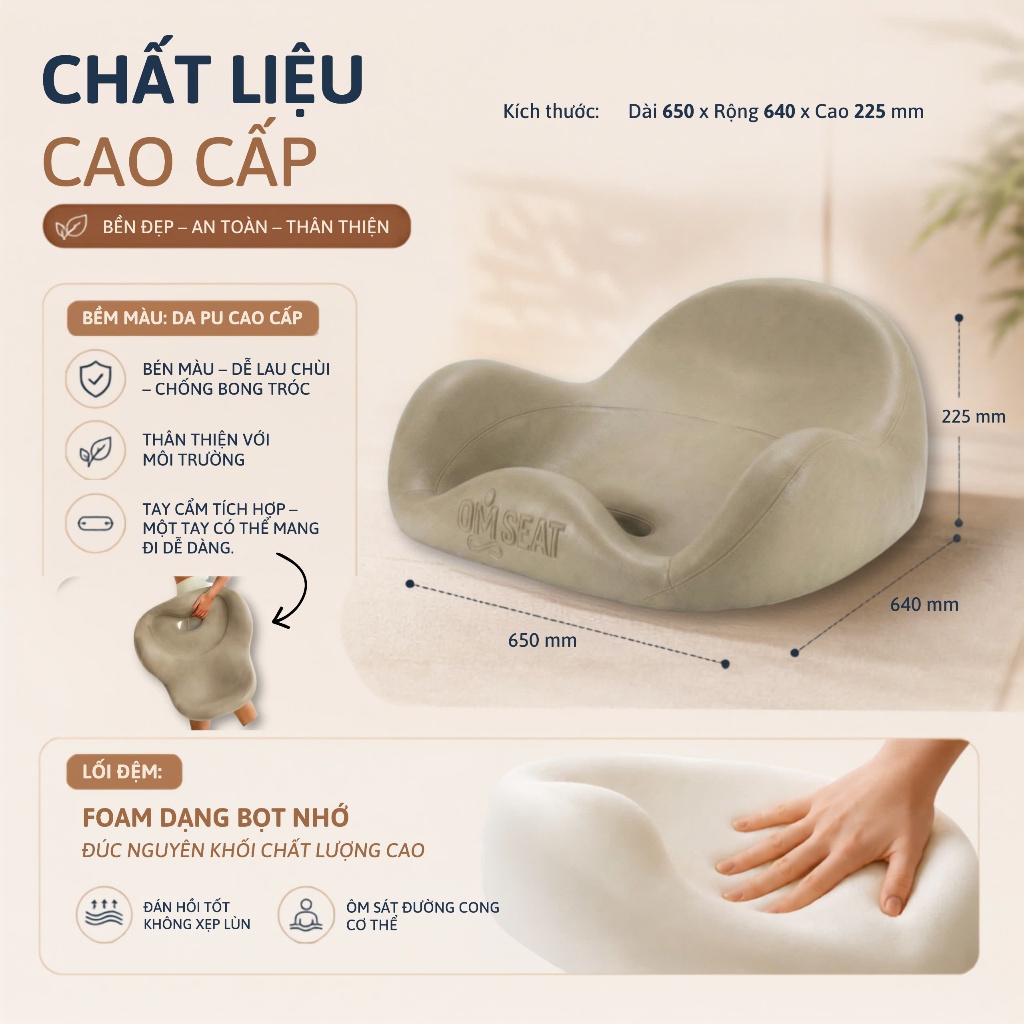 Ghế ngồi thiền Omseat (Thegioisofa) đệm ngồi thư giãn công thái học giữ lưng thẳng, không tê chân