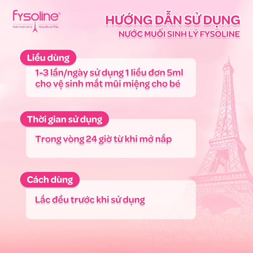 (Date T5.2027) Combo 3 hộp Fysoline hồng 40 ống x 5ml - Nước muối sinh lý vệ sinh mắt mũi miệng cho trẻ sơ sinh