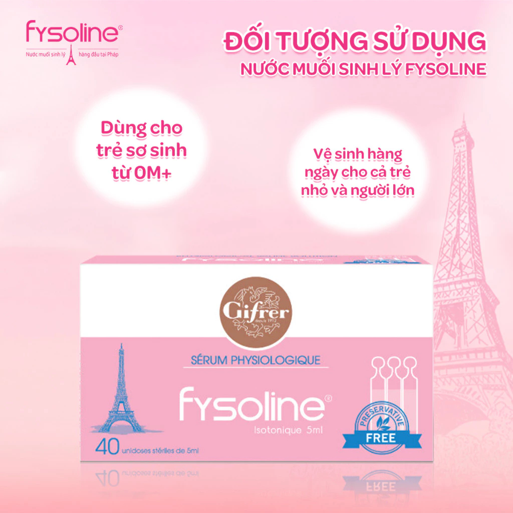 (Date T5.2027) Combo 3 hộp Fysoline hồng 40 ống x 5ml - Nước muối sinh lý vệ sinh mắt mũi miệng cho trẻ sơ sinh