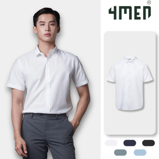 Áo sơ mi nam tay ngắn trơn đẹp 4MEN SM087 vải lụa chéo mềm mịn, hạn chế nhăn, form tailored công sở trẻ trung giá rẻ