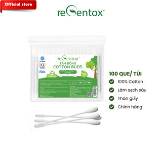 Tăm Bông Thân Giấy Kháng Khuẩn RegentoxTúi 100 Que Bông Cotton Tự Nhiên Siêu Mềm Mịn (1 Đầu Xoắn 1 Đầu Tròn)