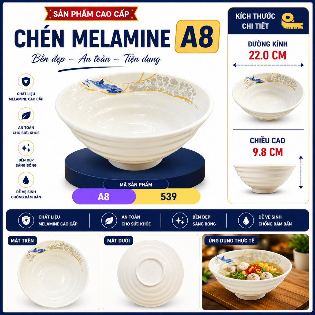 BÁT TÔ 539  MELAMINE A8 CAO CẤP – PHONG CÁCH PHƯƠNG ĐÔNG SANG TRỌNG