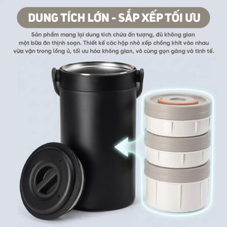 Hộp Cơm Giữ Nhiệt Lebenlang LBL2019 2.4L 3 Tầng Chống Tràn, Giữ Nóng Lâu, Kèm Muỗng Đũa Inox 304