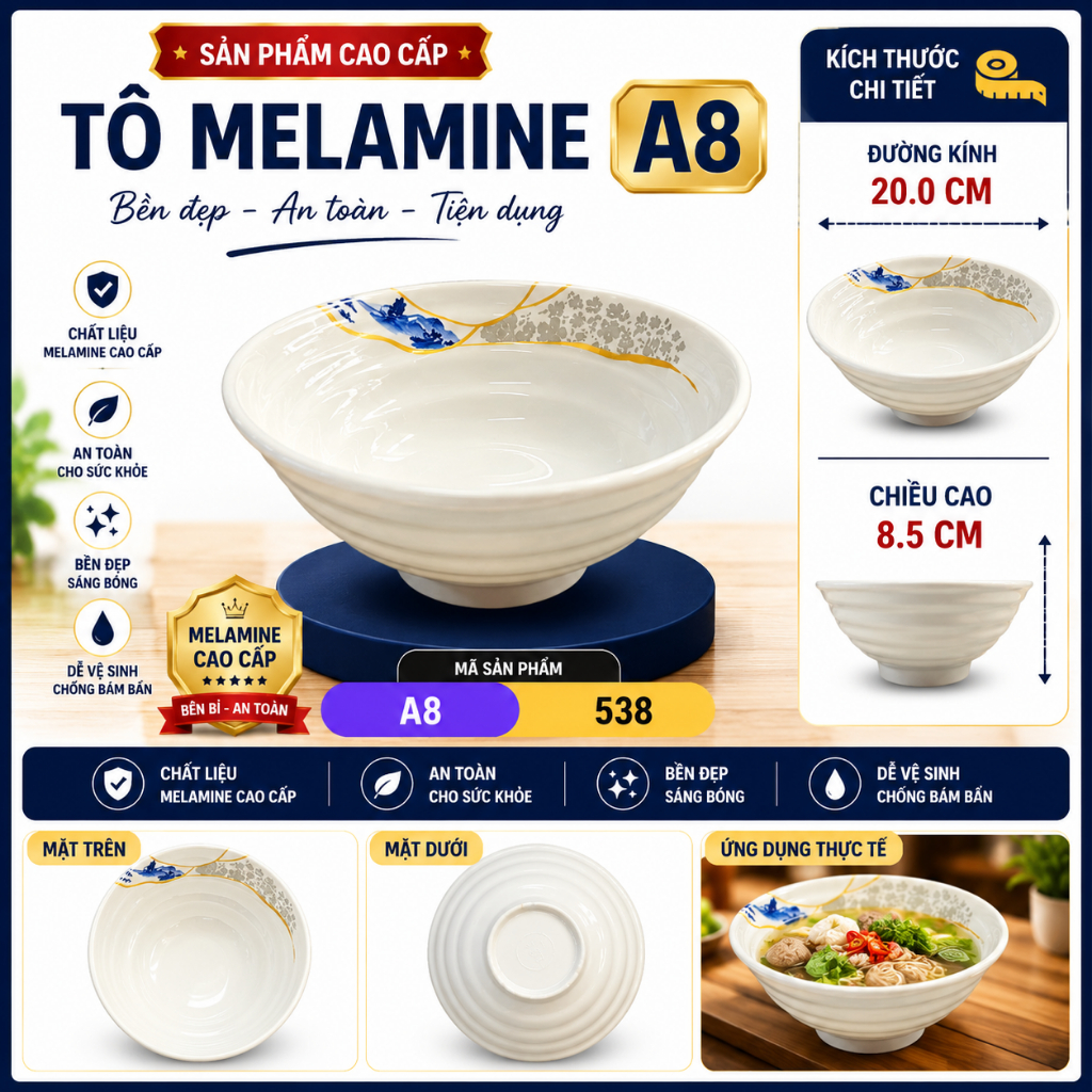 BÁT TÔ 538  MELAMINE A8 CAO CẤP – PHONG CÁCH PHƯƠNG ĐÔNG SANG TRỌNG