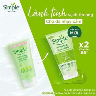 Sữa rửa mặt Simple 150ml làm sạch dịu nhẹ, không hương liệu an toàn cho da nhạy cảm, dưỡng ẩm da