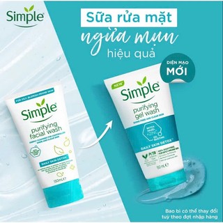 Sữa rửa mặt Simple 150ml làm sạch dịu nhẹ, không hương liệu an toàn cho da nhạy cảm, dưỡng ẩm da