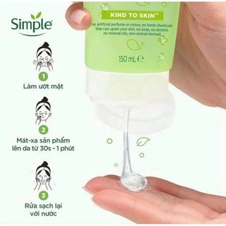 Sữa rửa mặt Simple 150ml làm sạch dịu nhẹ, không hương liệu an toàn cho da nhạy cảm, dưỡng ẩm da
