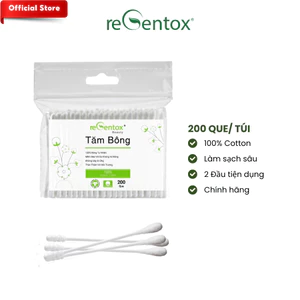 Tăm Bông Người Lớn 2 Đầu Sạch Sâu reGentox Túi Zip 200 Que Thân Nhựa Y Tế, Bông Tự Nhiên Mềm Mịn Không Bông Xù