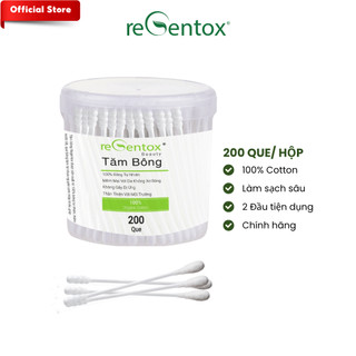 Tăm Bông 2 Đầu reGentox Hộp Nhựa 200 Que/Hộp Chất Bông Tự Nhiên An Toàn Cho Da Nhạy Cảm Không Xù Bông