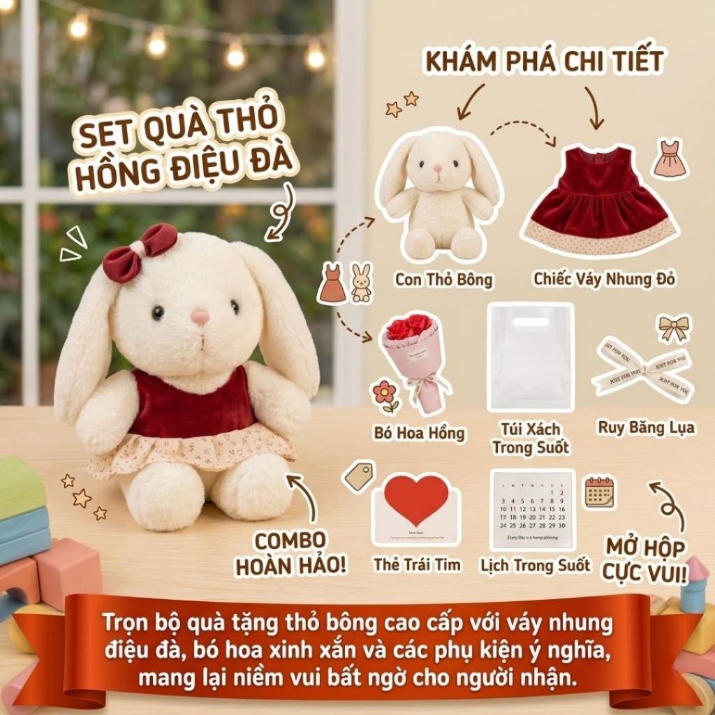 Set Quà Tặng Gấu Bông Mini Có Túi Mica, Bó Hoa, Đèn Led,Thiệp Quà Tặng Cho Bé, Bạn Gái/Nữ Ngày Sinh Nhật,Dịp Lễ