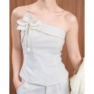 (Bán Lẻ) Set Nữ SHYRUB Áo Kiểu Lệch Vai Đính Hoa Phối Quần Short Basic GOÛT DE JUN