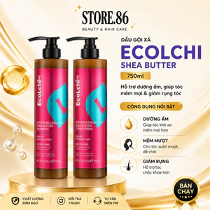 Cặp Dầu Gội Xả Ecolchi Shea Butter 750ml | Dưỡng Tóc Mềm Mượt, Cấp Ẩm Cho Tóc Khô Xơ