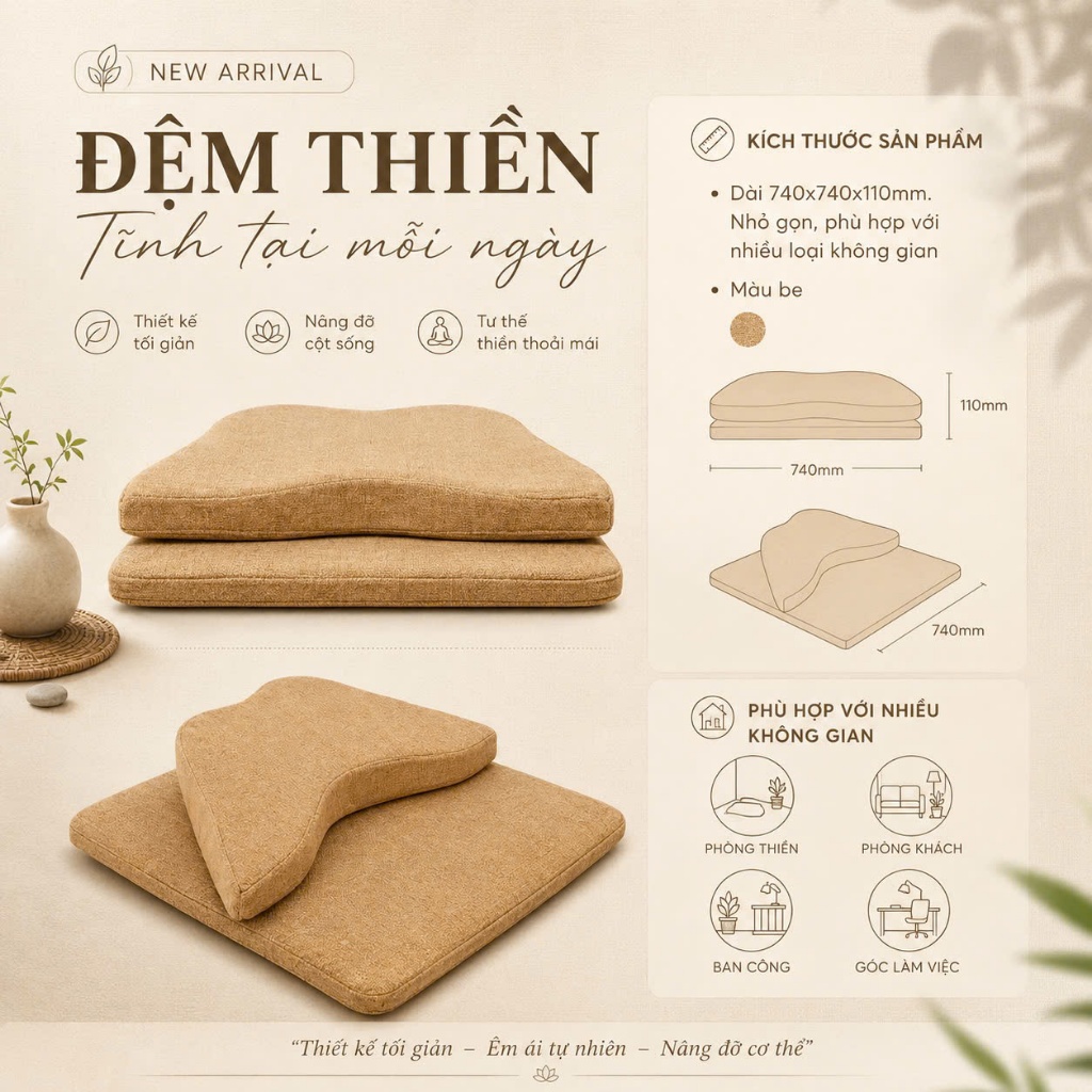Đệm ngồi thiền ZEN (Thegioisofa) ghế ngồi thiền giúp lưng thẳng, ngồi vững, thiền sâu, không tê chân