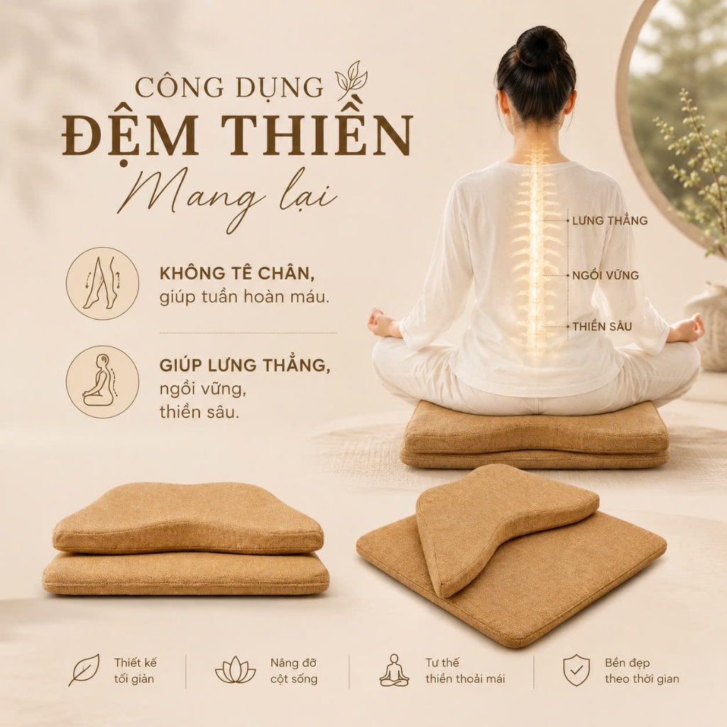 Đệm ngồi thiền ZEN (Thegioisofa) ghế ngồi thiền giúp lưng thẳng, ngồi vững, thiền sâu, không tê chân