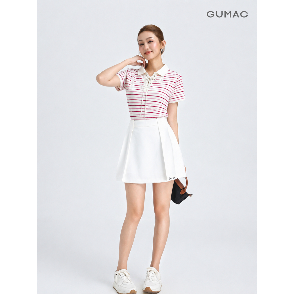 Áo Polo Nữ Gmorning - GUMAC Dây Đan Cách Điệu Cổ Trụ Mắt Cáo Kèm Dây Luồn Tạo Điểm Nhấn Hiện Đại YAPG05052