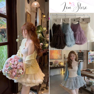 Set Bộ Đồ Nữ 3 Chi Tiết Áo 2 Dây Kèm Áo Cadigan Len Mỏng Mix Chân Váy Tu Tu Voan Tơ Xòe Bèo Tầng