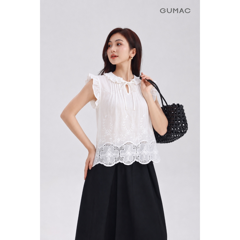 Áo Kiểu Nữ Gmorning - GUMAC Áo Phối Hoa Ren Kèm Áo 2 Dây Vải Xô Mềm Mát Tay Bèo Cánh Tiên YAG05063