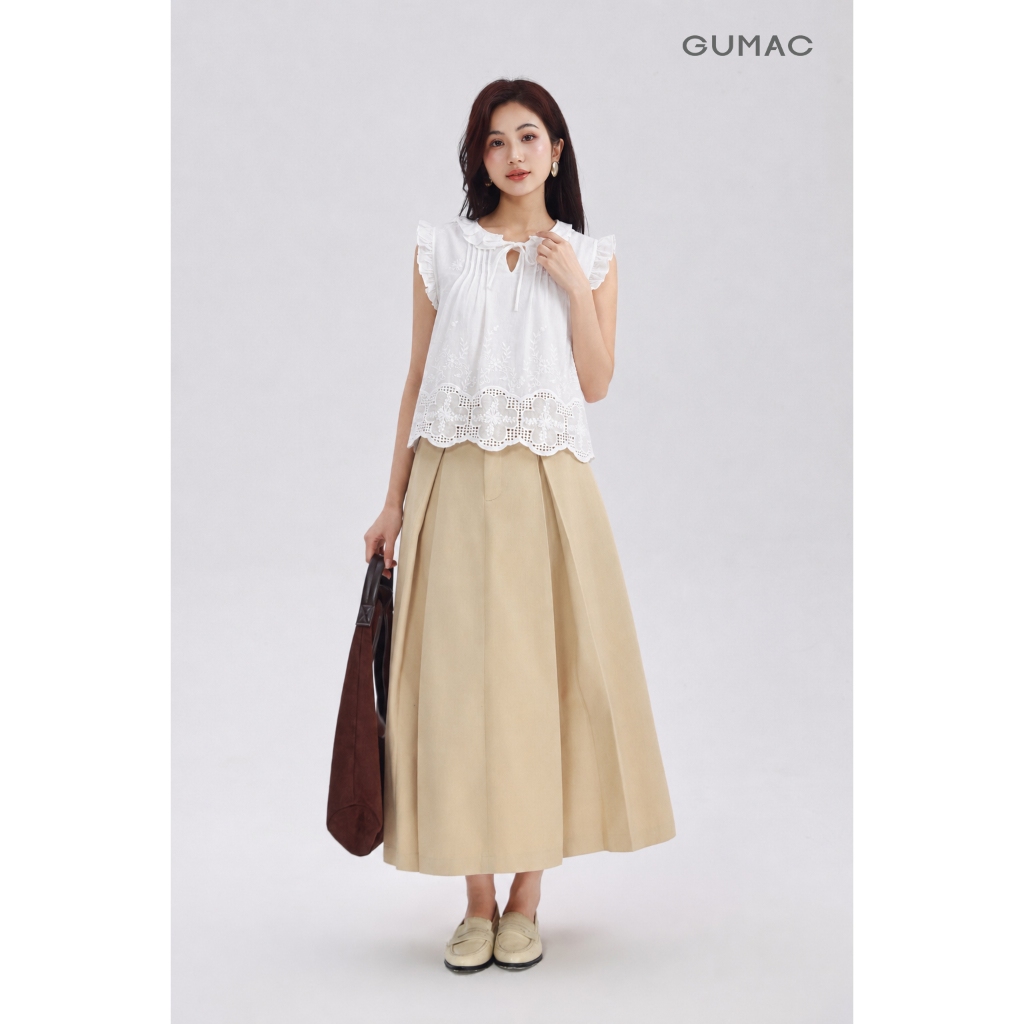 Áo Kiểu Nữ Gmorning - GUMAC Áo Phối Hoa Ren Kèm Áo 2 Dây Vải Xô Mềm Mát Tay Bèo Cánh Tiên YAG05063