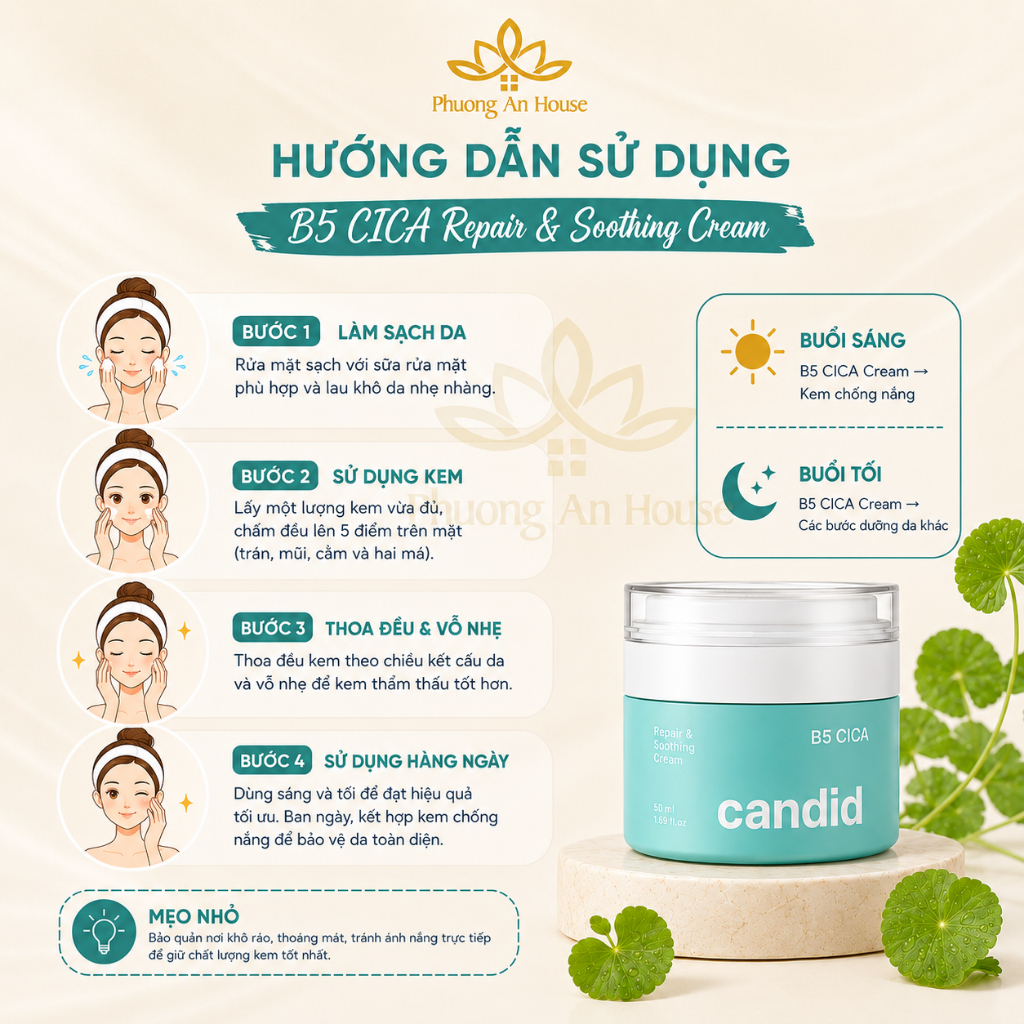 Kem Dưỡng Ẩm Candid B5 Cica Phục Hồi Bảo Vệ Da, Mặt Nạ Hyaluronic B5 Dưỡng Ẩm Làm Dịu Da