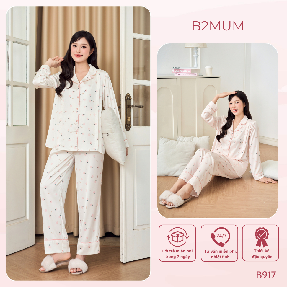 Bộ bầu thiết kế chất  lụa latin cao cấp áo có khoá bé ti quần có chun chỉnh B917/B728 B2MUM