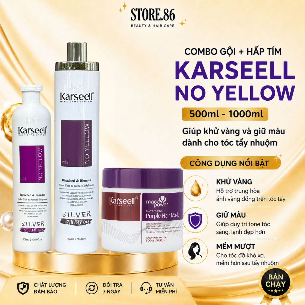 Combo Dầu Gội Tím + Kem Hấp Tím Karseell 500ml–1000ml | Chăm Sóc Tóc Tẩy Nhuộm, Giúp Tóc Mềm Mượt