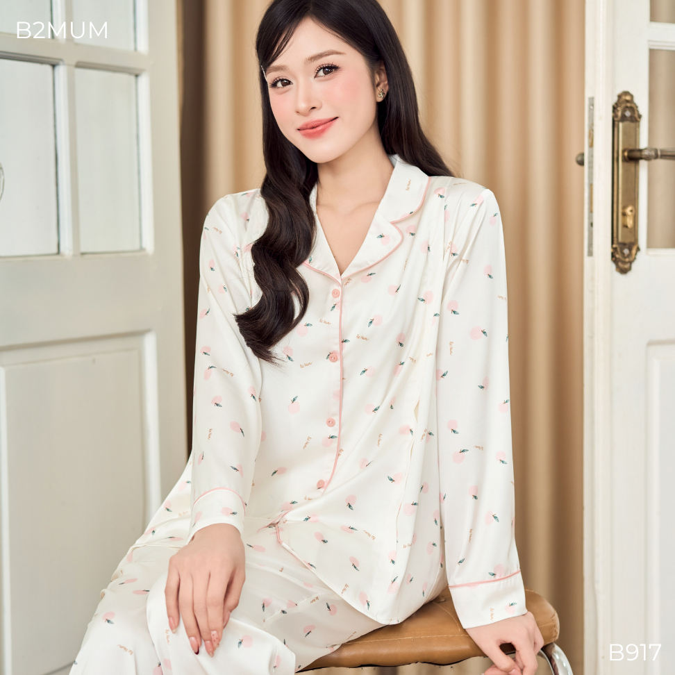 Bộ bầu thiết kế chất  lụa latin cao cấp áo có khoá bé ti quần có chun chỉnh B917/B728 B2MUM