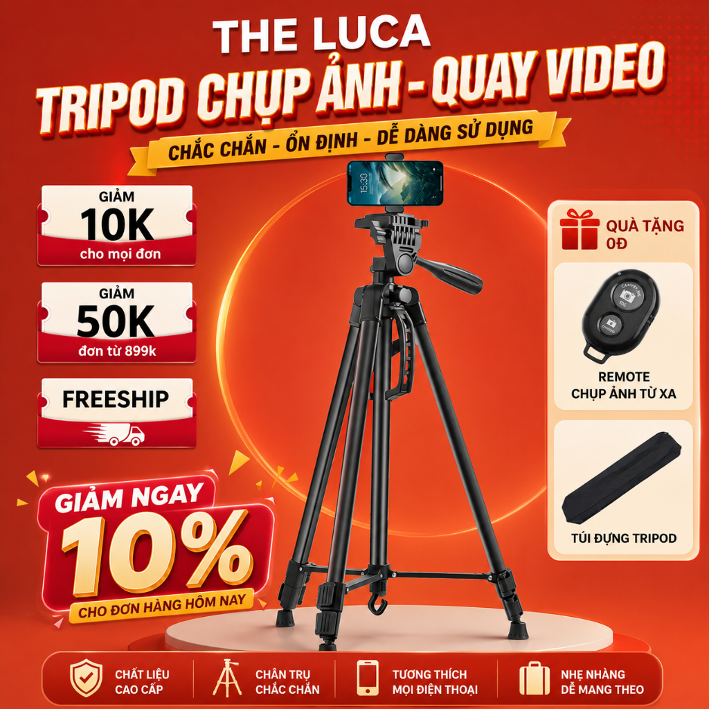 Chân Quay Máy Ảnh Điện Thoại Tripod 360° - Chân Quay Tripod Hỗ Trợ Quay 360° Hợp Kim Nhôm Chắc Chắn Kích Thước 55-170cm
