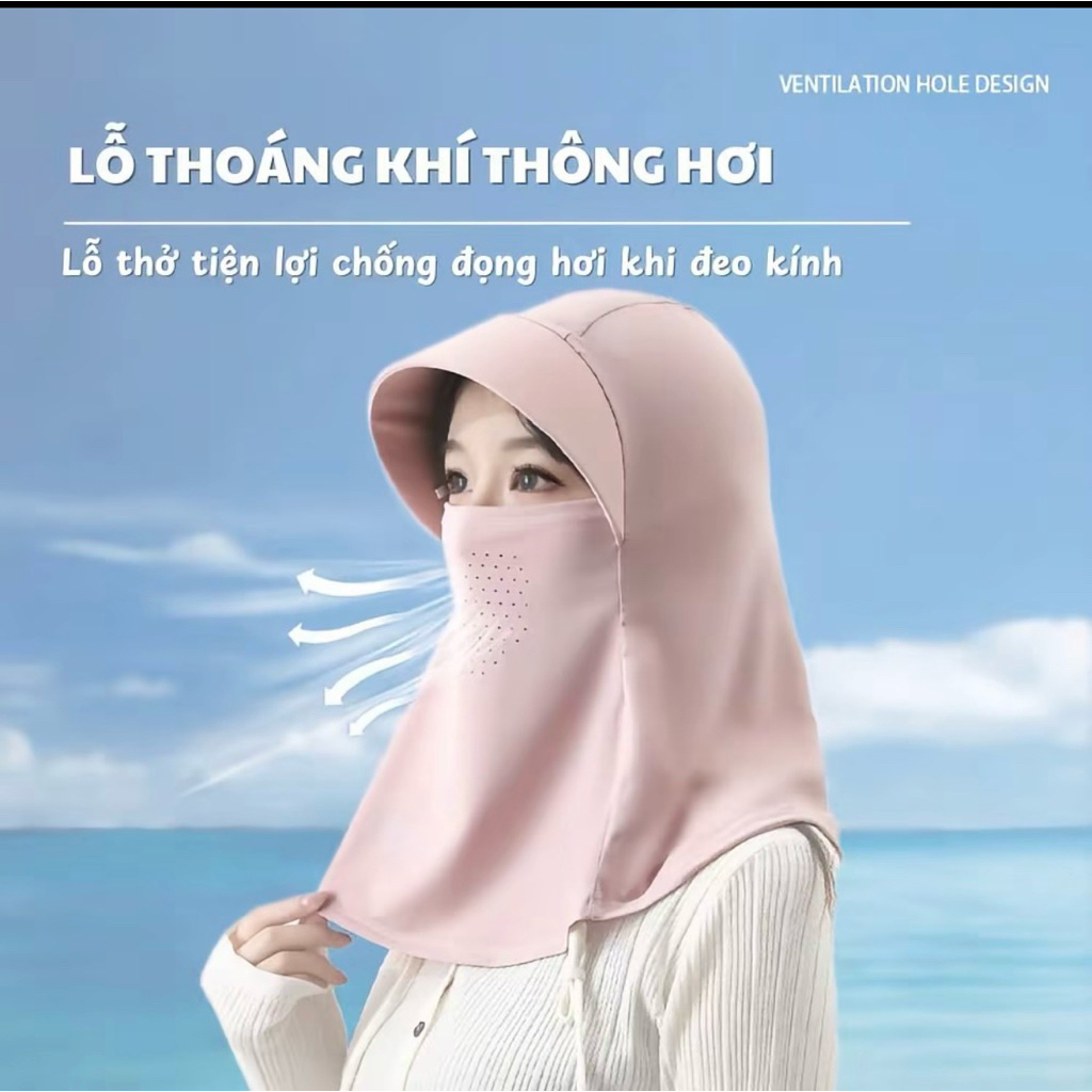 Nón Chống Nắng Liền Khẩu Trang Nữ Che Kín Mặt Chống Tia UV UPF50+ Đi Xe Máy Du Lịch Ngoài Trời