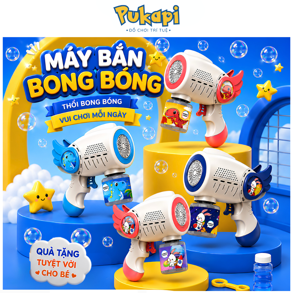 Súng Bắn Bong Bóng Ngựa Pony Thỏ Khủng Long Máy Tạo Bong Bóng Xà Phòng Có Đèn- Đồ Chơi Cho Bé PUKAPI