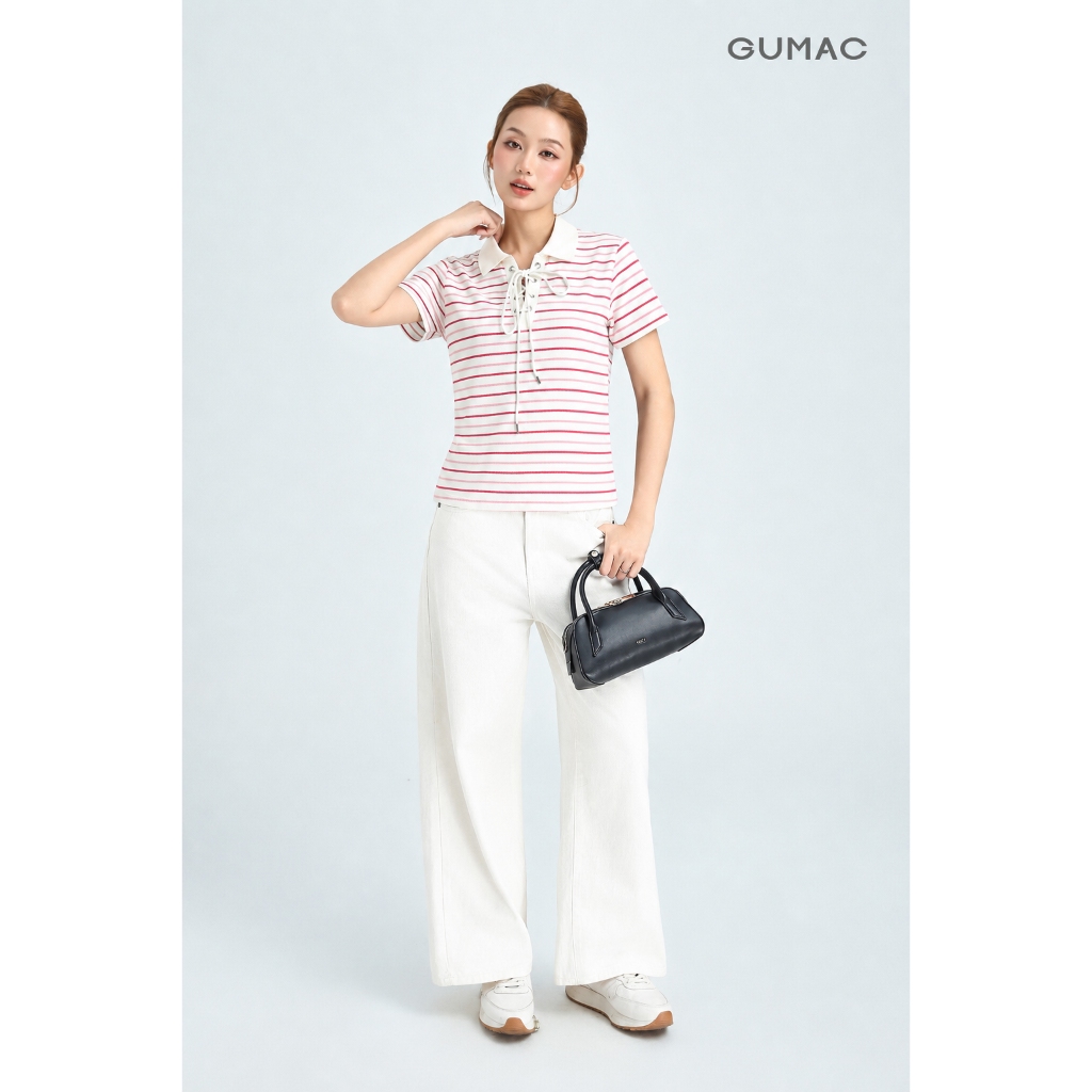 Áo Polo Nữ Gmorning - GUMAC Dây Đan Cách Điệu Cổ Trụ Mắt Cáo Kèm Dây Luồn Tạo Điểm Nhấn Hiện Đại YAPG05052