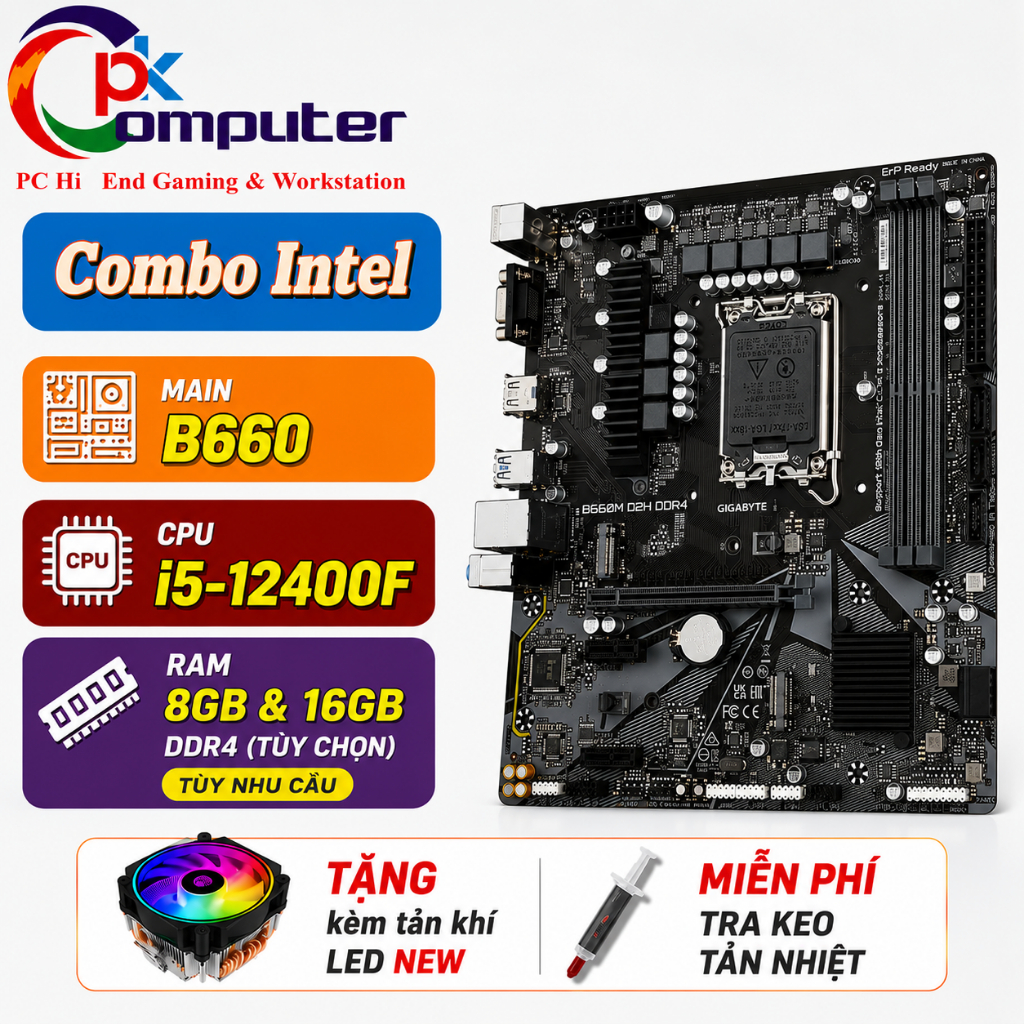 Combo B660 i5 12400F RAM 16GB DDR4 Chơi Game Làm Việc Đồ Họa