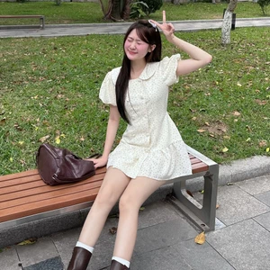 Đầm cổ sen LINA họa tiết hoa nhí kèm quần bảo hộ DA292