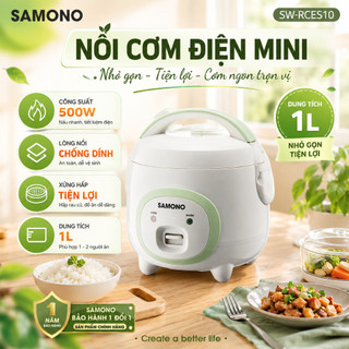 SAMONO Nồi Cơm Điện mini 1 Lít Công suất 500W - Lòng nồi chống dính - Kèm xửng hấp SW-RCES10