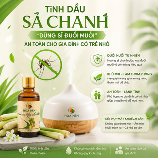 Tinh dầu Sả Chanh nguyên chất 10ml - Hoa Nén - Hương nồng ấm, kh.ử mùi, ẩm mốc, đuổi muỗi