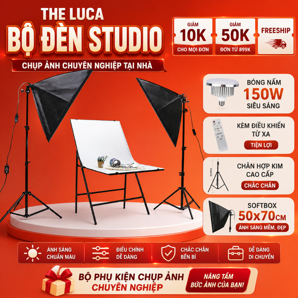 Đèn chụp ảnh sản phẩm softbox 50x70cm chân cao cấp 2m1 - Ánh sáng mịn, chuyên dụng chụp ảnh sản phẩm,livestream